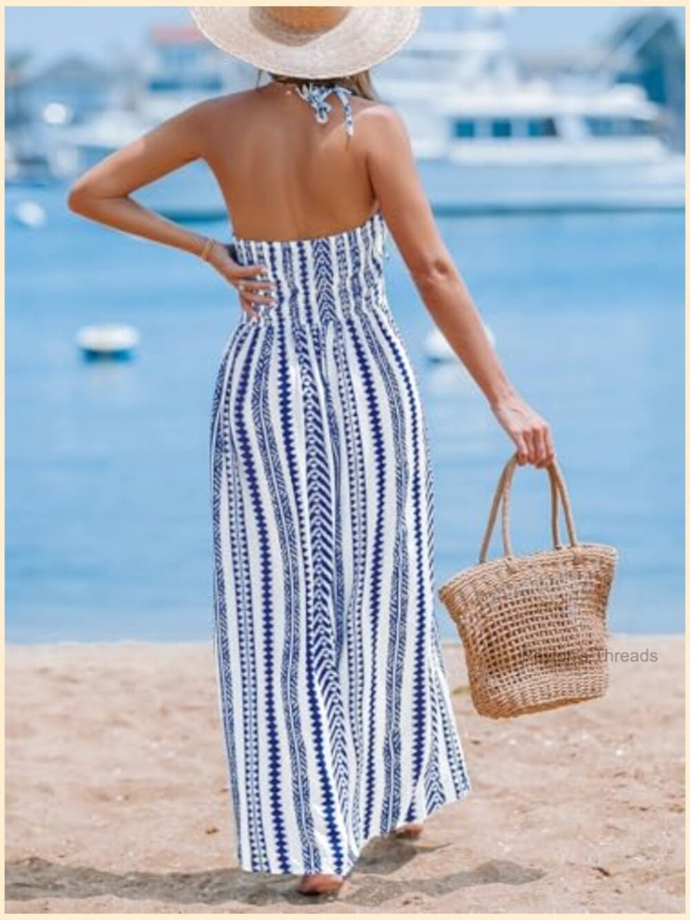 Halter Backless Maxi Dress with Side Slit Rayon Spandex Beach Sundress - Picture 2 of 6